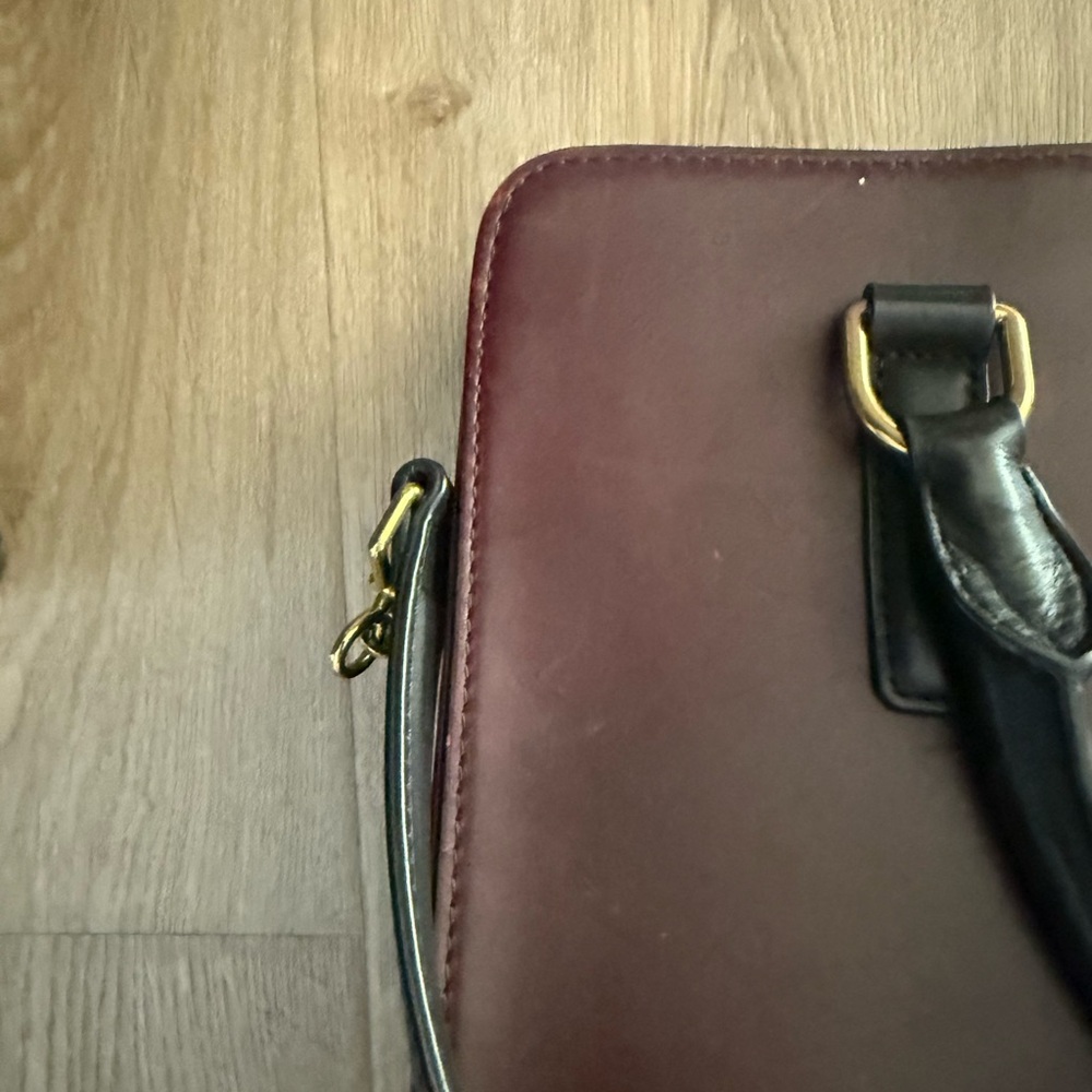 J. Crew black and maroon vintage leather Edie satchel - Picture 9 of 11